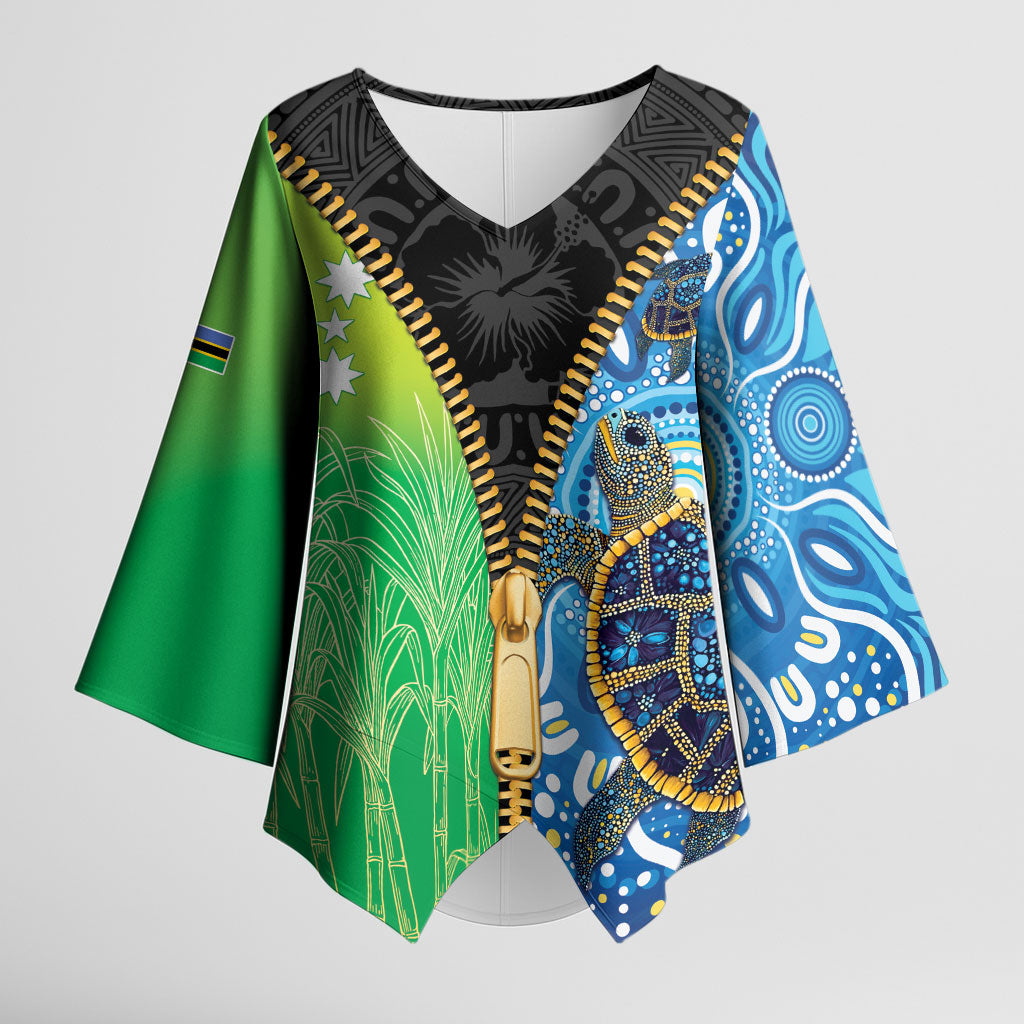 Australian South Sea Islanders National Recognition Day Kimono Sleeve Blouse Aussie Sugar Cane Turtle Aboriginal Style
