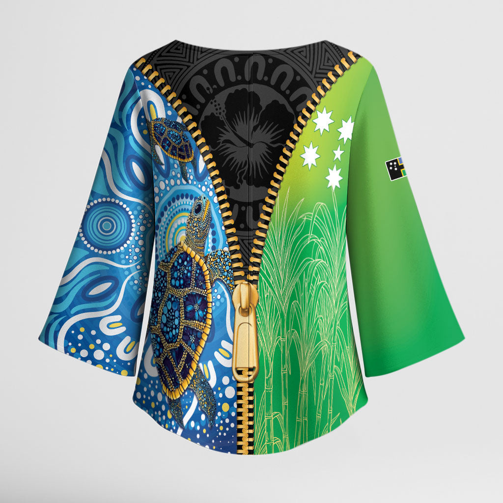 Australian South Sea Islanders National Recognition Day Kimono Sleeve Blouse Aussie Sugar Cane Turtle Aboriginal Style