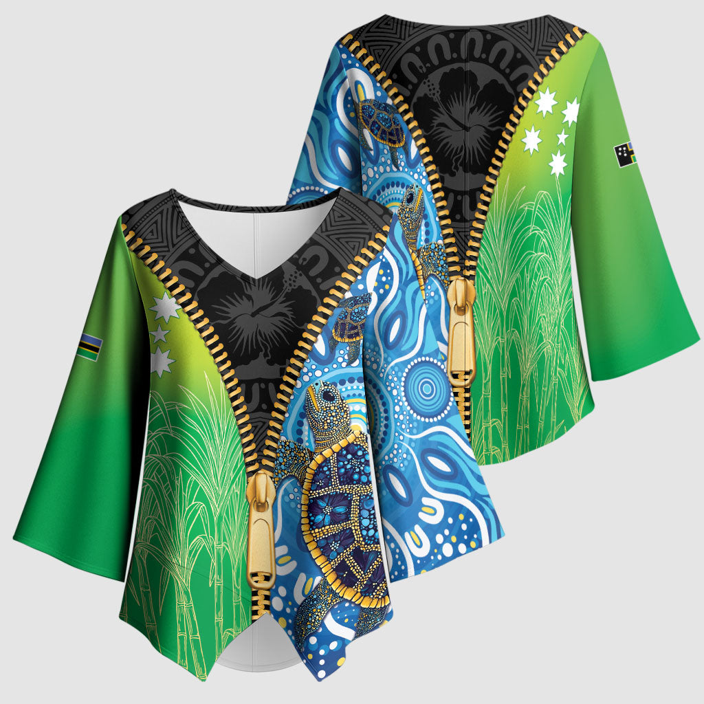 Australian South Sea Islanders National Recognition Day Kimono Sleeve Blouse Aussie Sugar Cane Turtle Aboriginal Style