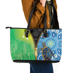 Australian South Sea Islanders National Recognition Day Leather Tote Bag Aussie Sugar Cane Turtle Aboriginal Style