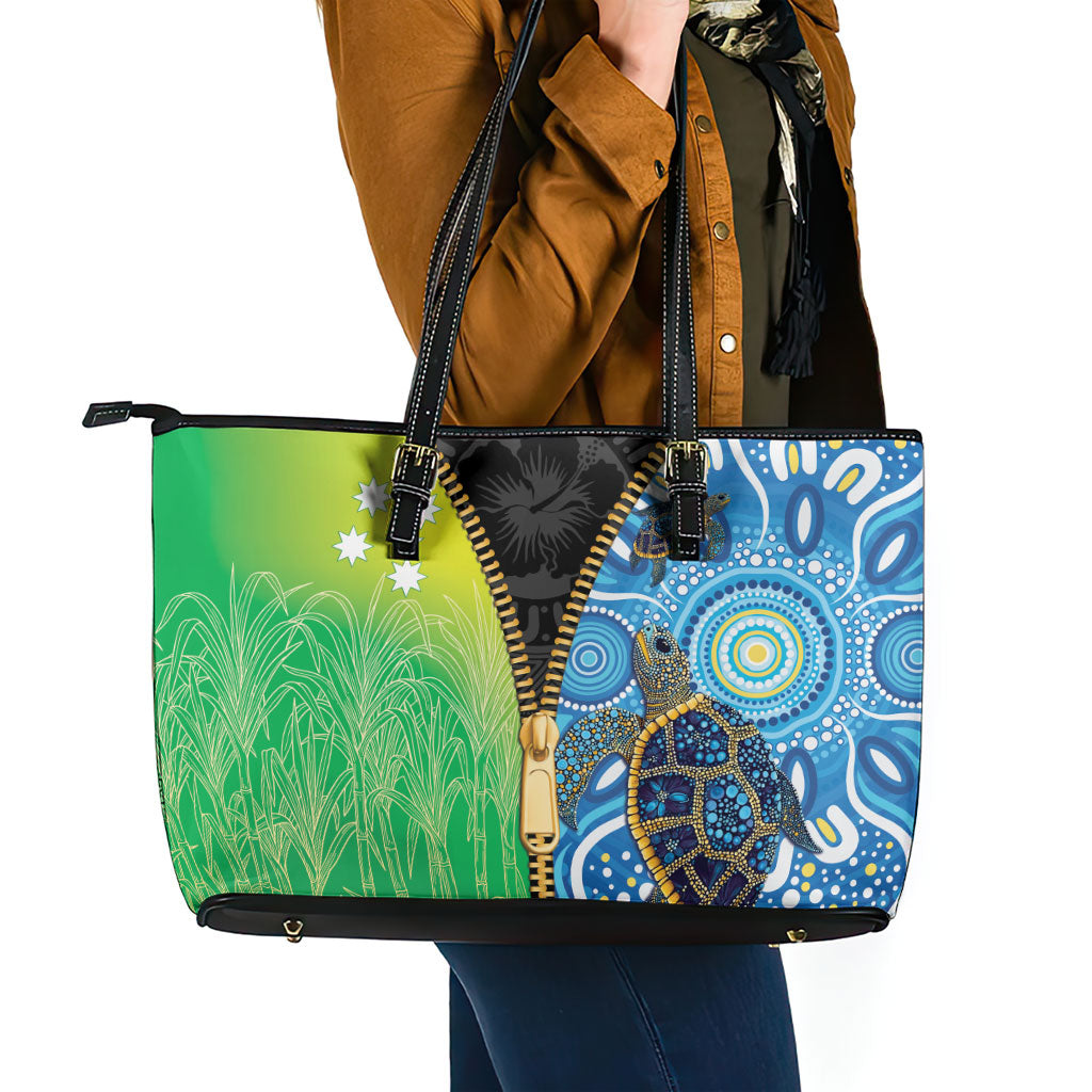 Australian South Sea Islanders National Recognition Day Leather Tote Bag Aussie Sugar Cane Turtle Aboriginal Style
