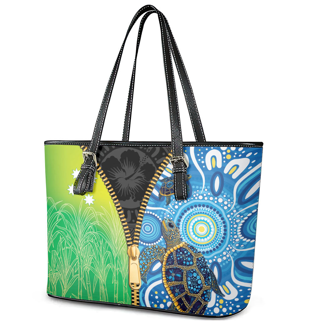 Australian South Sea Islanders National Recognition Day Leather Tote Bag Aussie Sugar Cane Turtle Aboriginal Style