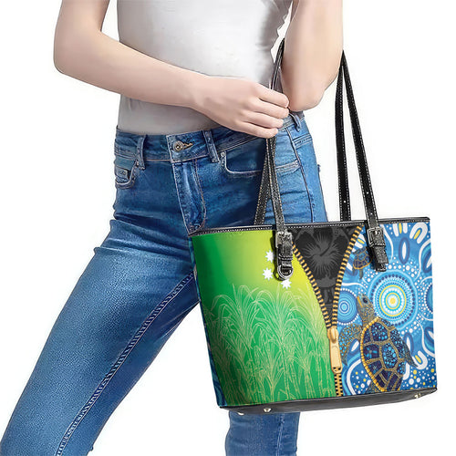 Australian South Sea Islanders National Recognition Day Leather Tote Bag Aussie Sugar Cane Turtle Aboriginal Style