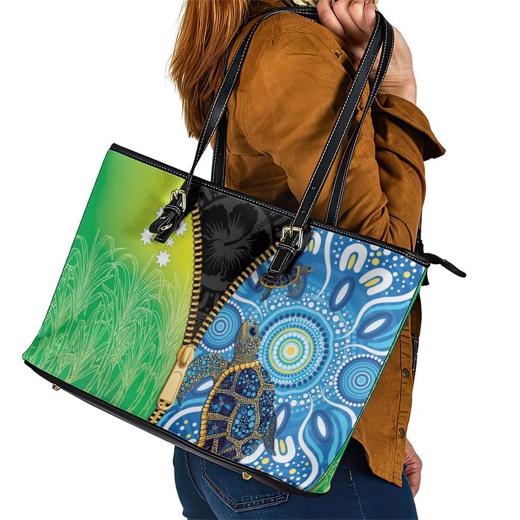 Australian South Sea Islanders National Recognition Day Leather Tote Bag Aussie Sugar Cane Turtle Aboriginal Style