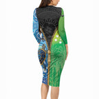 Australian South Sea Islanders National Recognition Day Long Sleeve Bodycon Dress Aussie Sugar Cane Turtle Aboriginal Style