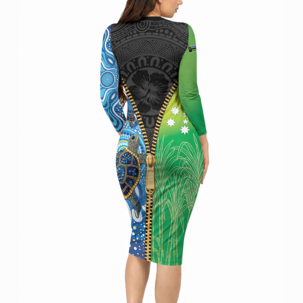Australian South Sea Islanders National Recognition Day Long Sleeve Bodycon Dress Aussie Sugar Cane Turtle Aboriginal Style