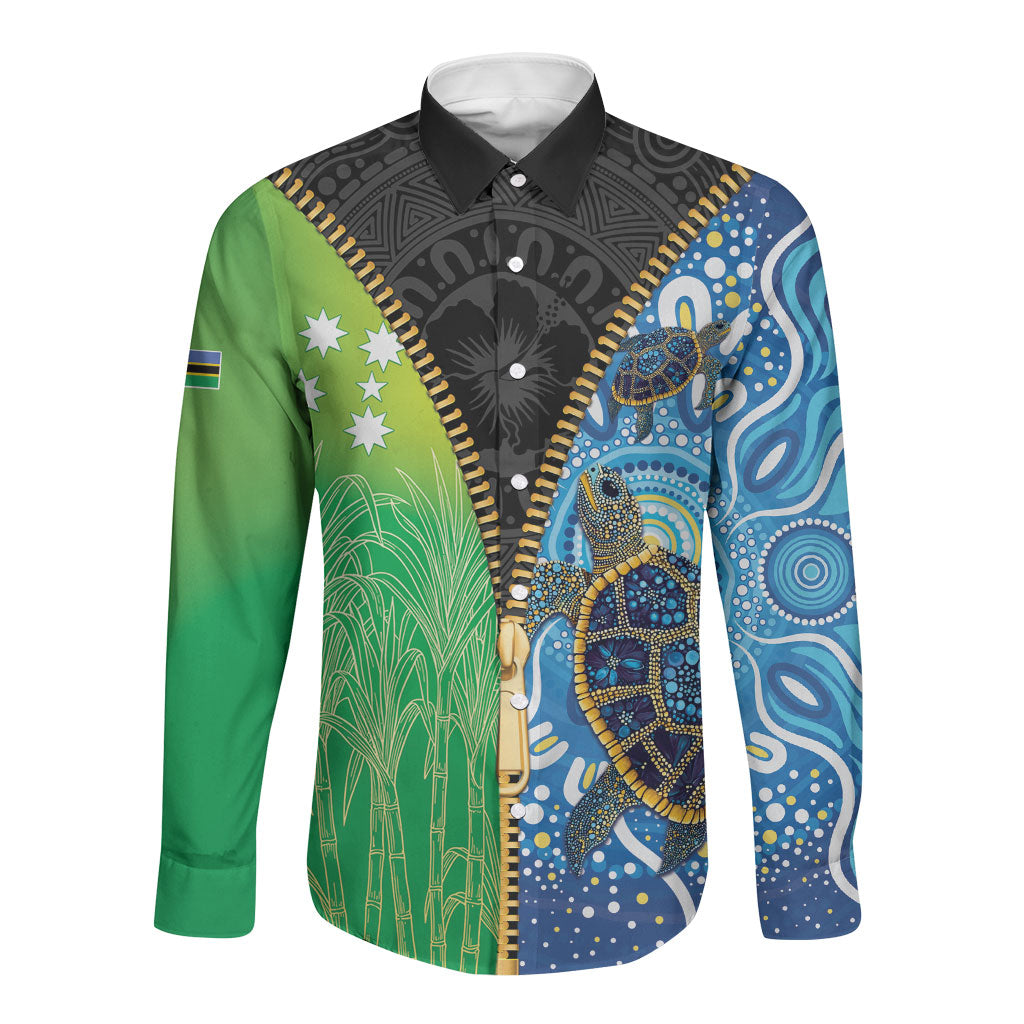 Australian South Sea Islanders National Recognition Day Long Sleeve Button Shirt Aussie Sugar Cane Turtle Aboriginal Style