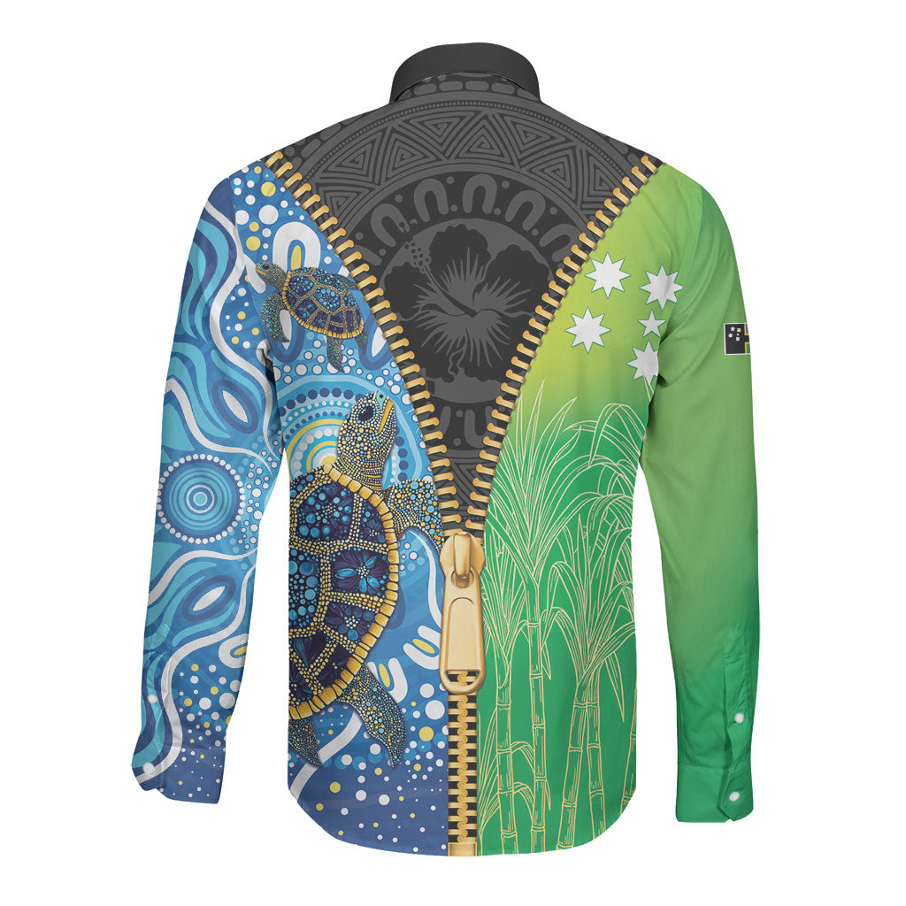 Australian South Sea Islanders National Recognition Day Long Sleeve Button Shirt Aussie Sugar Cane Turtle Aboriginal Style