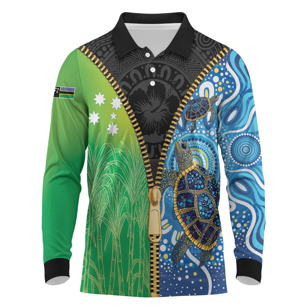 Australian South Sea Islanders National Recognition Day Long Sleeve Polo Shirt Aussie Sugar Cane Turtle Aboriginal Style
