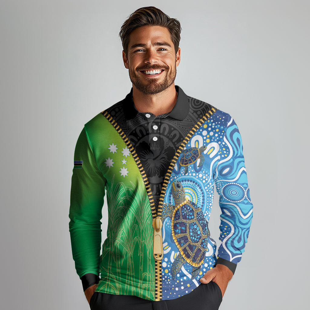Australian South Sea Islanders National Recognition Day Long Sleeve Polo Shirt Aussie Sugar Cane Turtle Aboriginal Style
