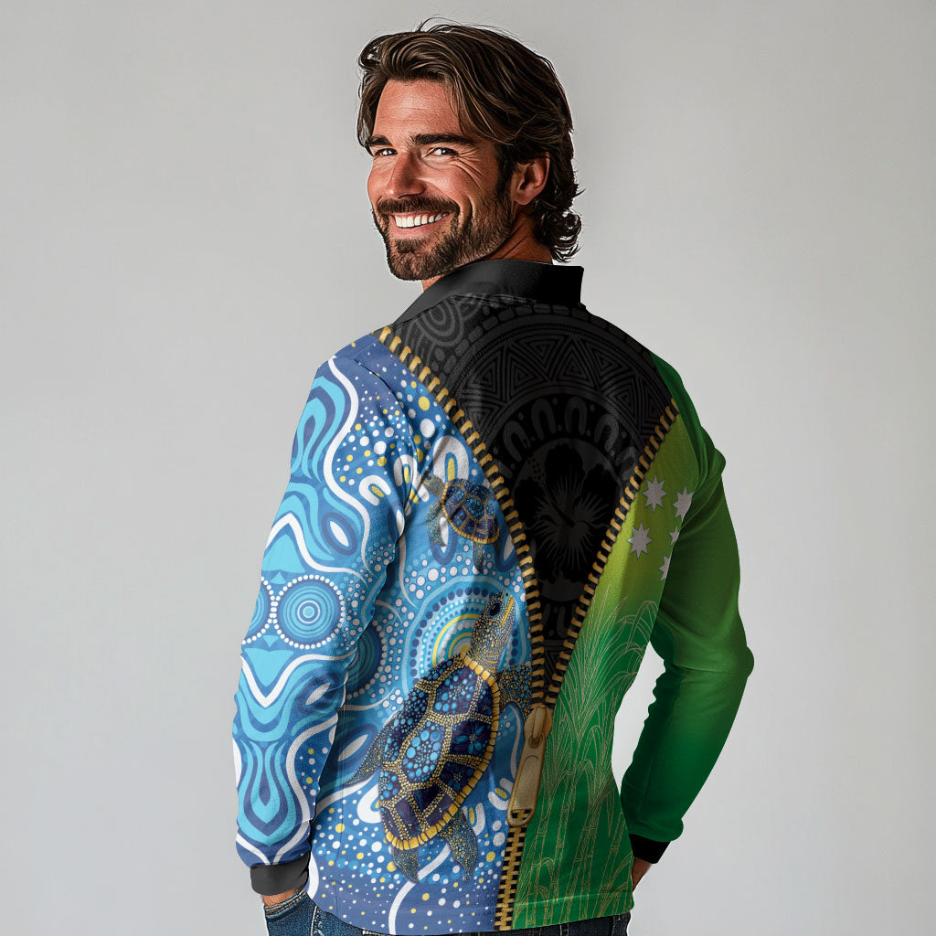 Australian South Sea Islanders National Recognition Day Long Sleeve Polo Shirt Aussie Sugar Cane Turtle Aboriginal Style