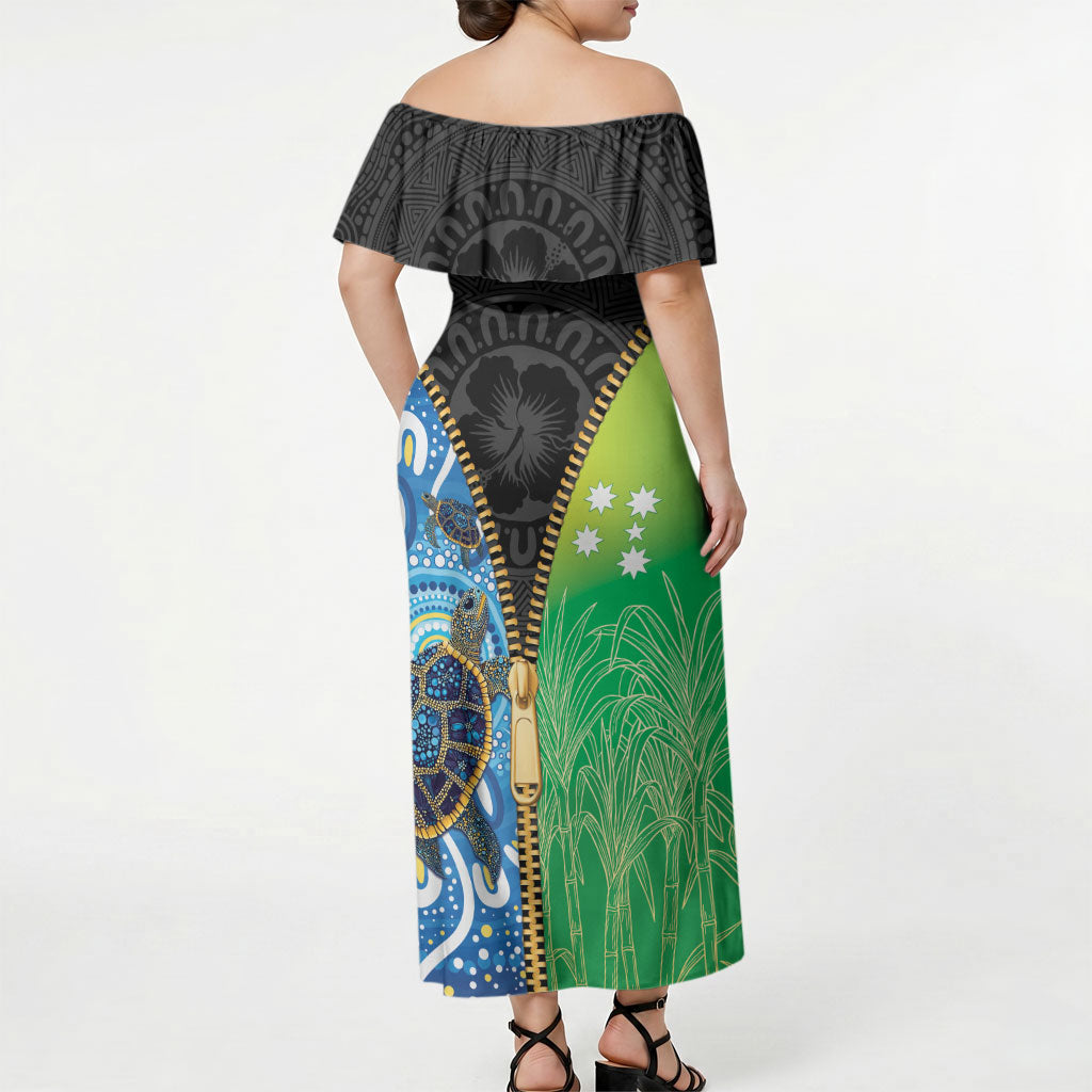 Australian South Sea Islanders National Recognition Day Off Shoulder Maxi Dress Aussie Sugar Cane Turtle Aboriginal Style