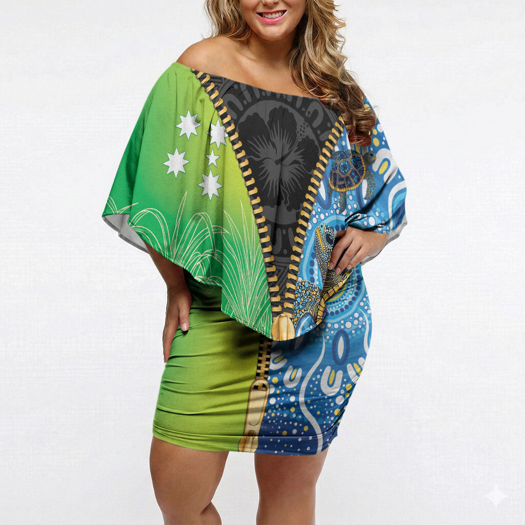 Australian South Sea Islanders National Recognition Day Off Shoulder Short Dress Aussie Sugar Cane Turtle Aboriginal Style