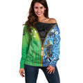 Australian South Sea Islanders National Recognition Day Off Shoulder Sweater Aussie Sugar Cane Turtle Aboriginal Style