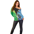 Australian South Sea Islanders National Recognition Day Off Shoulder Sweater Aussie Sugar Cane Turtle Aboriginal Style