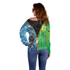 Australian South Sea Islanders National Recognition Day Off Shoulder Sweater Aussie Sugar Cane Turtle Aboriginal Style