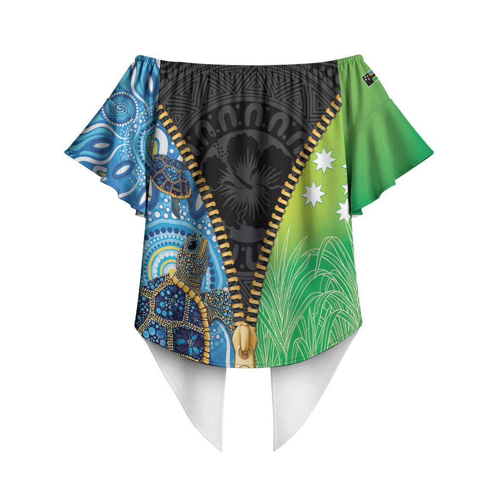 Australian South Sea Islanders National Recognition Day Off Shoulder Wrap Waist Top Aussie Sugar Cane Turtle Aboriginal Style