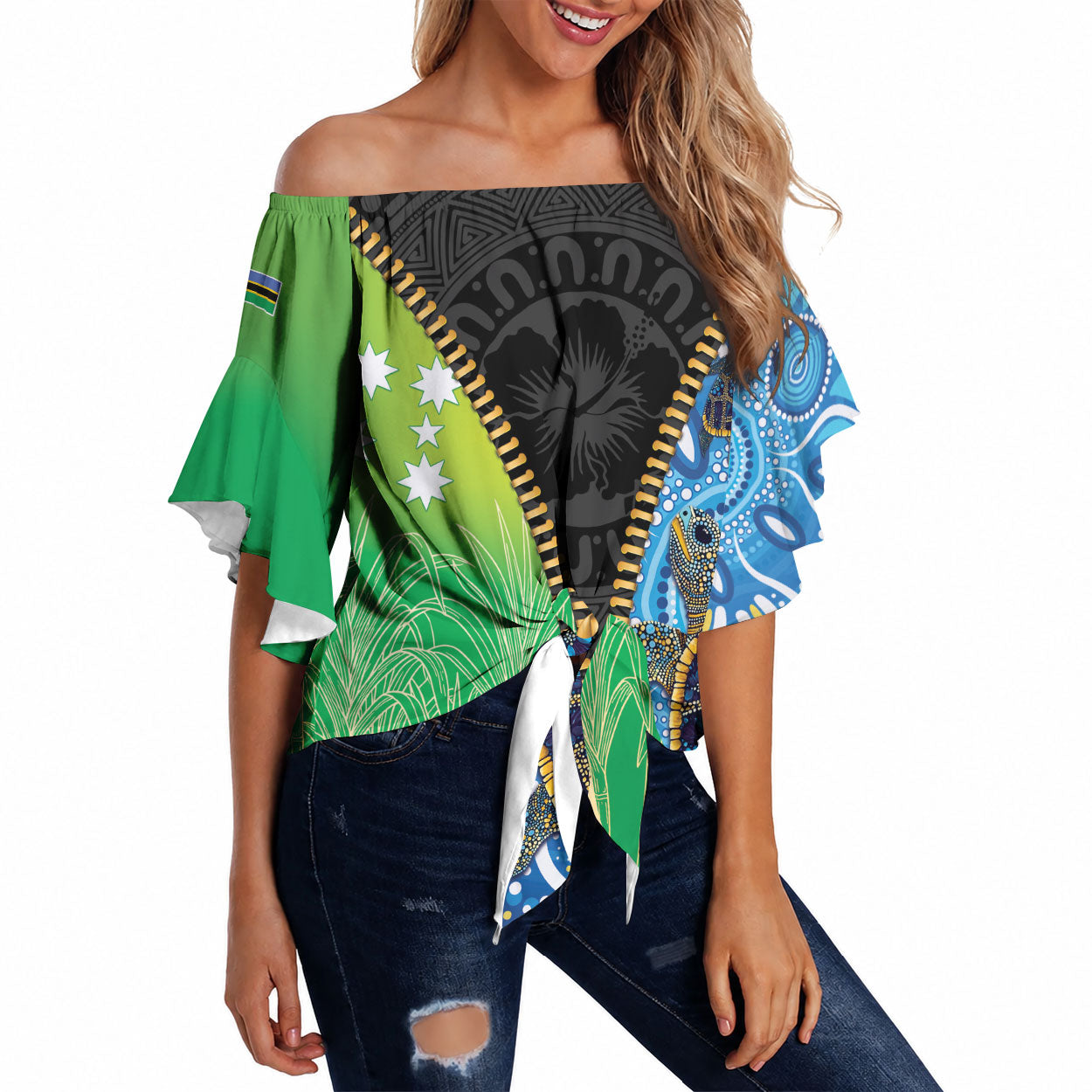 Australian South Sea Islanders National Recognition Day Off Shoulder Wrap Waist Top Aussie Sugar Cane Turtle Aboriginal Style