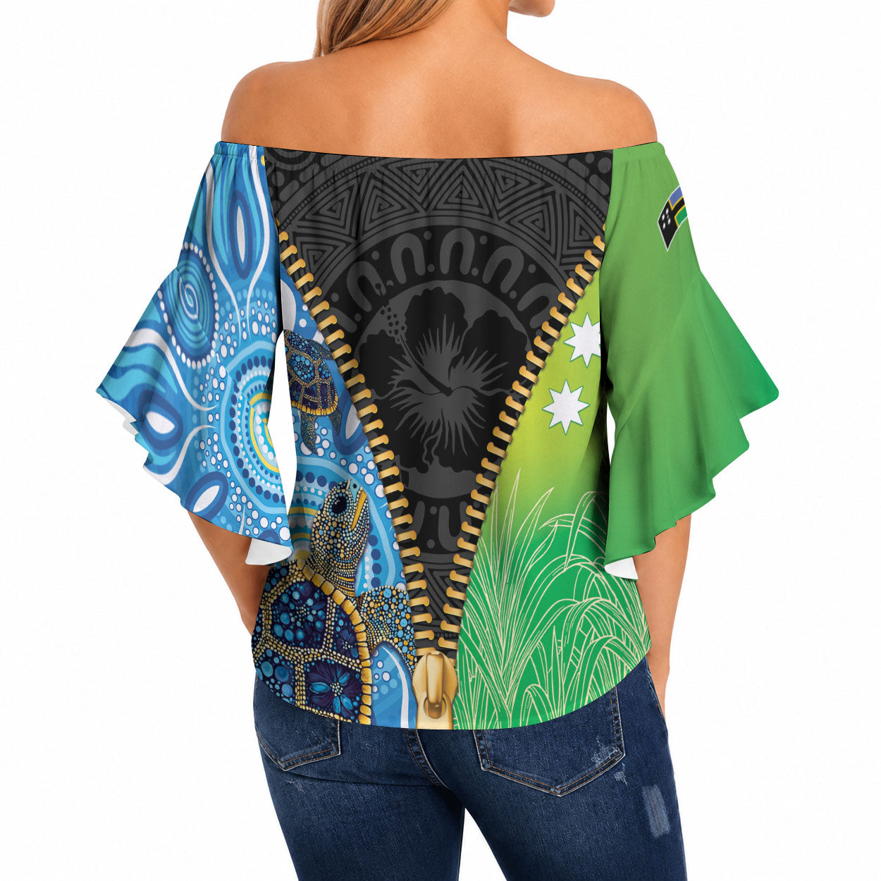 Australian South Sea Islanders National Recognition Day Off Shoulder Wrap Waist Top Aussie Sugar Cane Turtle Aboriginal Style