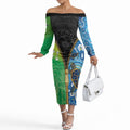Australian South Sea Islanders National Recognition Day Off The Shoulder Long Sleeve Dress Aussie Sugar Cane Turtle Aboriginal Style