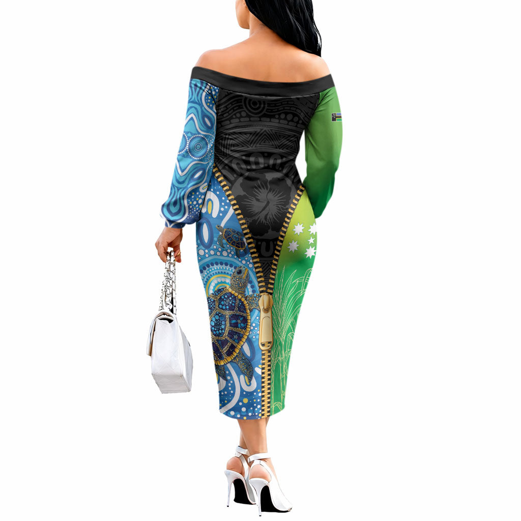 Australian South Sea Islanders National Recognition Day Off The Shoulder Long Sleeve Dress Aussie Sugar Cane Turtle Aboriginal Style
