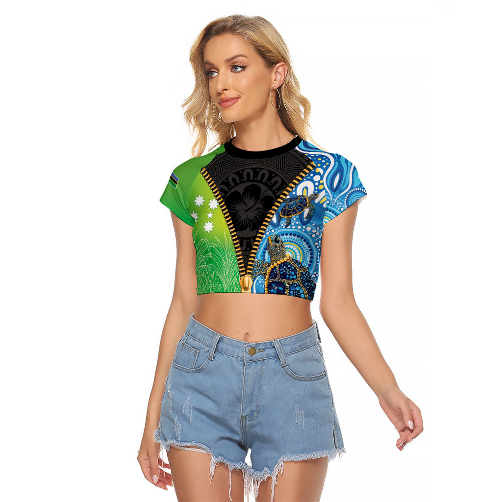 Australian South Sea Islanders National Recognition Day Raglan Cropped T Shirt Aussie Sugar Cane Turtle Aboriginal Style