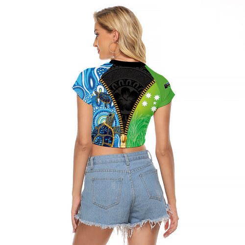Australian South Sea Islanders National Recognition Day Raglan Cropped T Shirt Aussie Sugar Cane Turtle Aboriginal Style