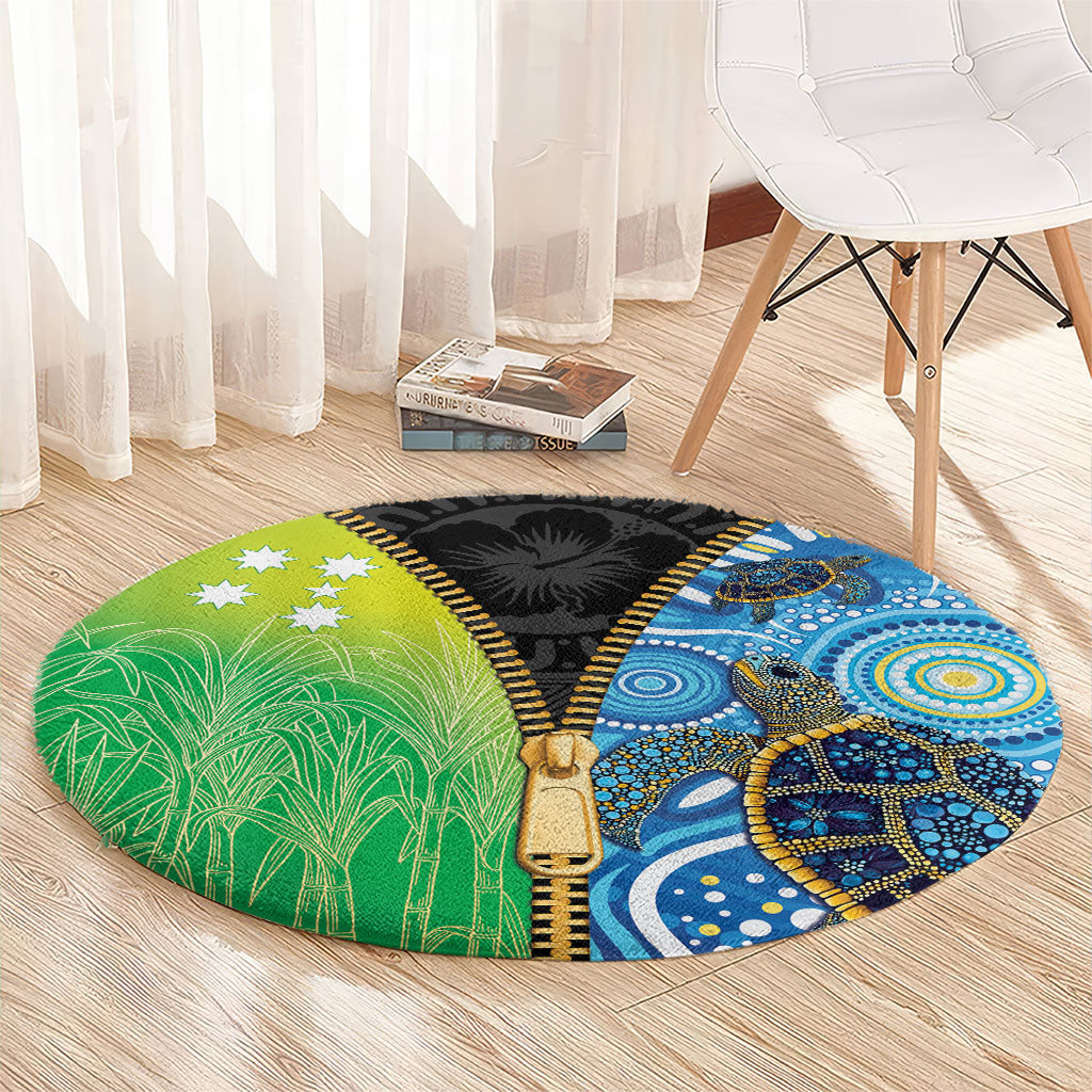 Australian South Sea Islanders National Recognition Day Round Carpet Aussie Sugar Cane Turtle Aboriginal Style