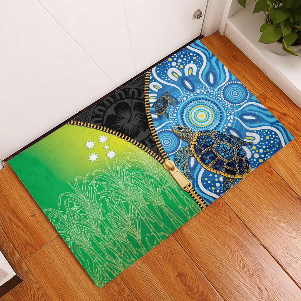 Australian South Sea Islanders National Recognition Day Rubber Doormat Aussie Sugar Cane Turtle Aboriginal Style