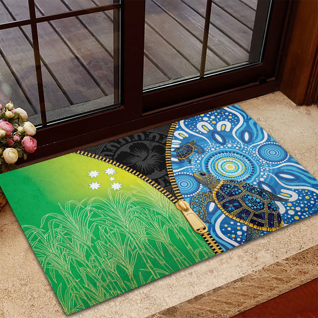 Australian South Sea Islanders National Recognition Day Rubber Doormat Aussie Sugar Cane Turtle Aboriginal Style