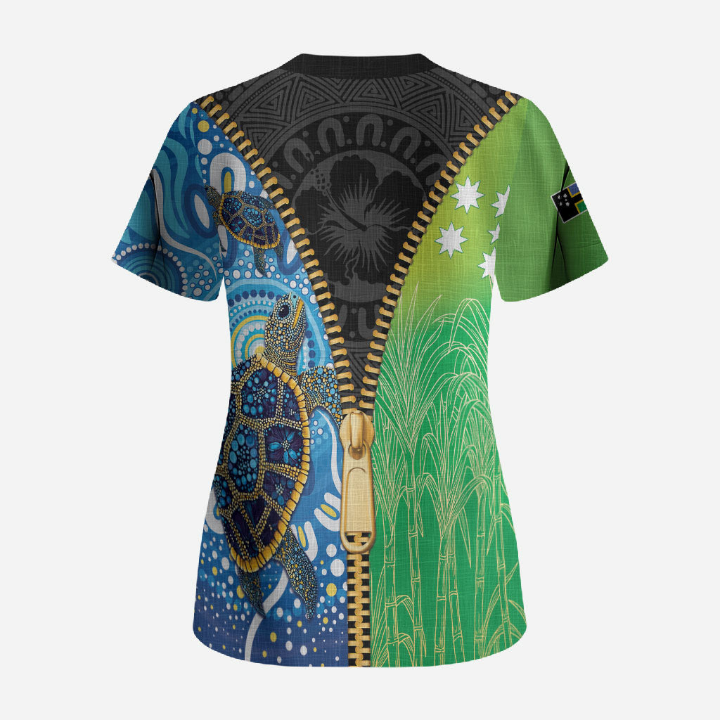 Australian South Sea Islanders National Recognition Day Scrub Top Aussie Sugar Cane Turtle Aboriginal Style