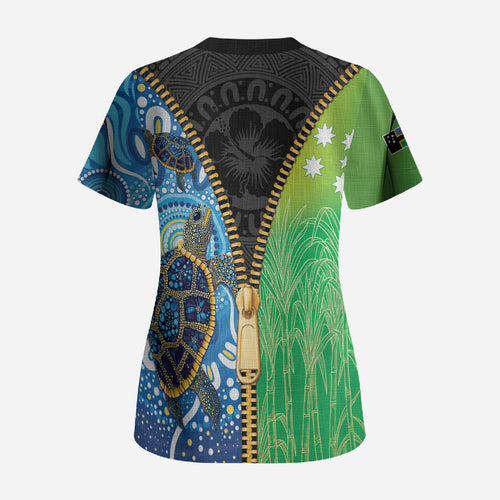 Australian South Sea Islanders National Recognition Day Scrub Top Aussie Sugar Cane Turtle Aboriginal Style
