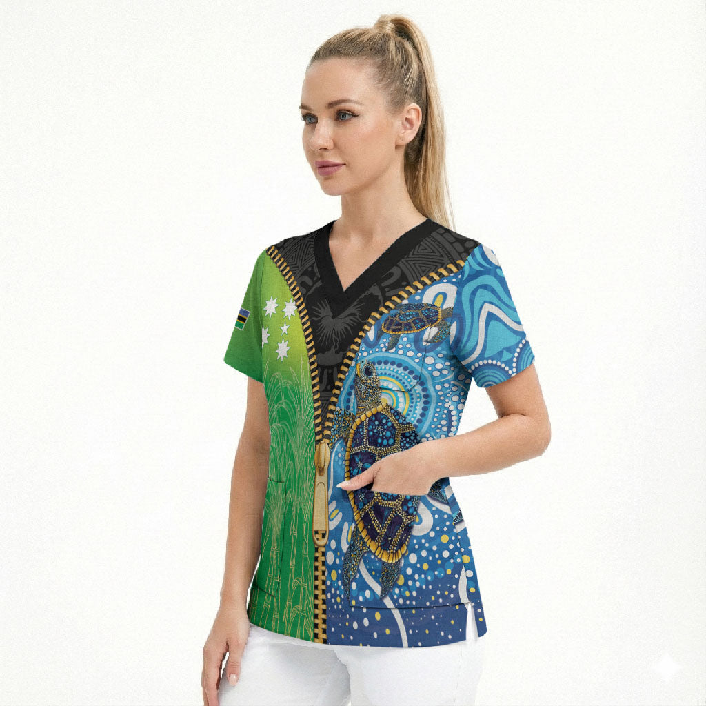 Australian South Sea Islanders National Recognition Day Scrub Top Aussie Sugar Cane Turtle Aboriginal Style