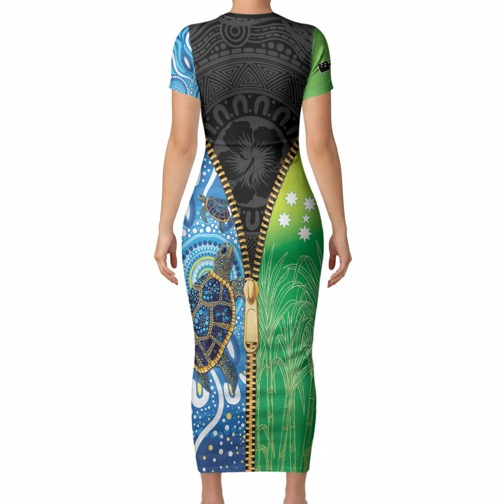 Australian South Sea Islanders National Recognition Day Short Sleeve Bodycon Dress Aussie Sugar Cane Turtle Aboriginal Style