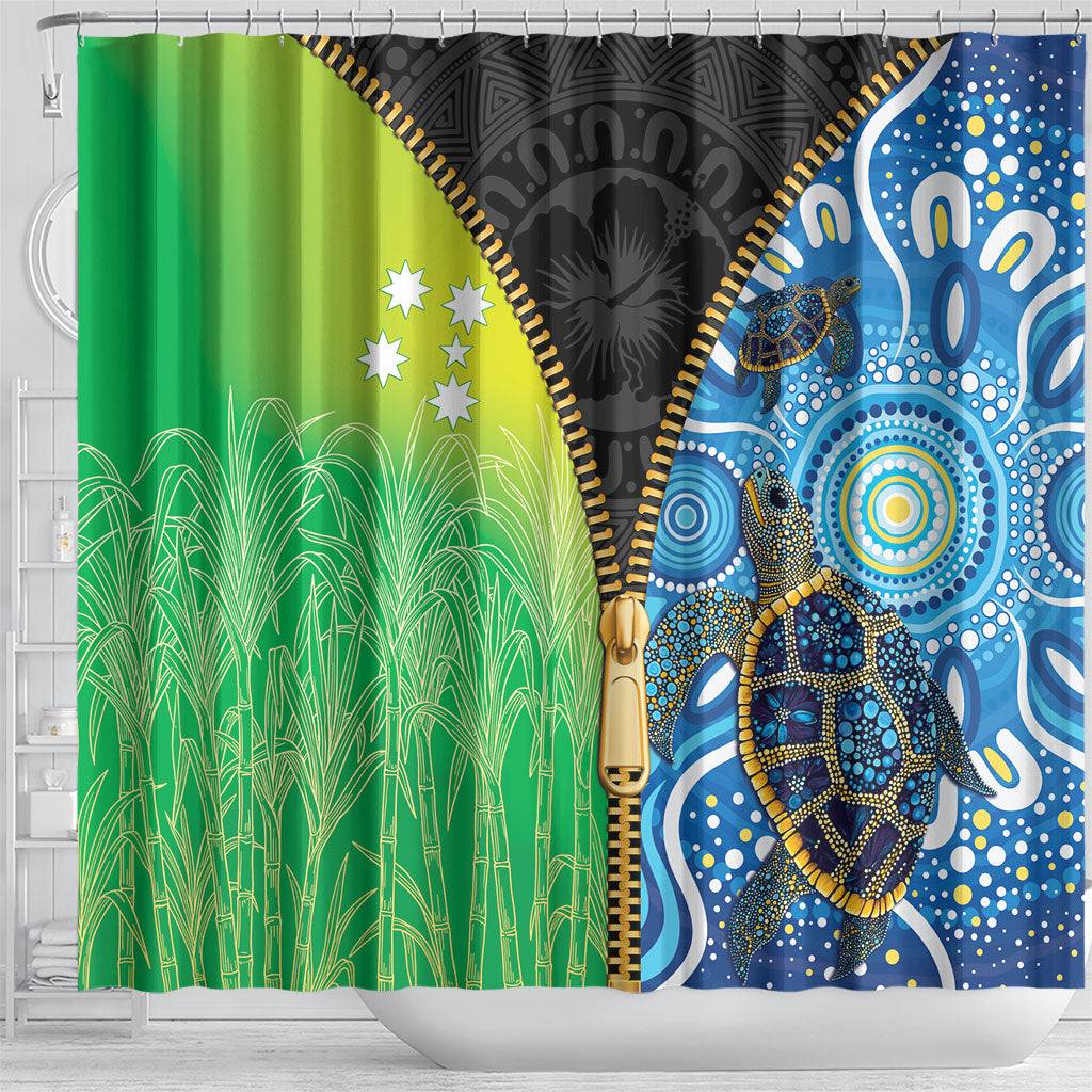Australian South Sea Islanders National Recognition Day Shower Curtain Aussie Sugar Cane Turtle Aboriginal Style