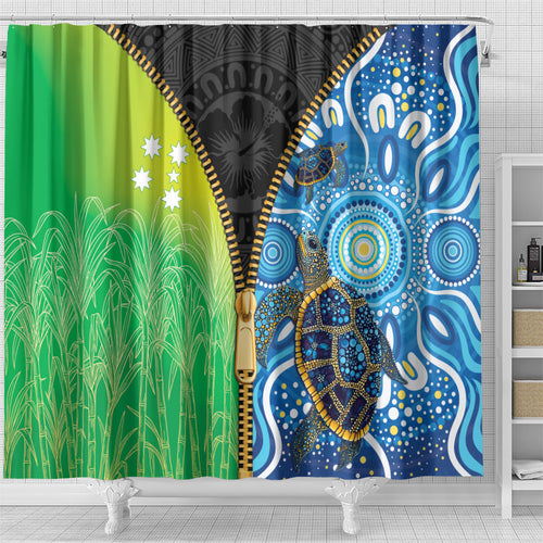 Australian South Sea Islanders National Recognition Day Shower Curtain Aussie Sugar Cane Turtle Aboriginal Style