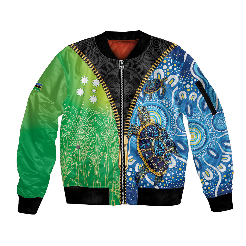 Australian South Sea Islanders National Recognition Day Sleeve Zip Bomber Jacket Aussie Sugar Cane Turtle Aboriginal Style