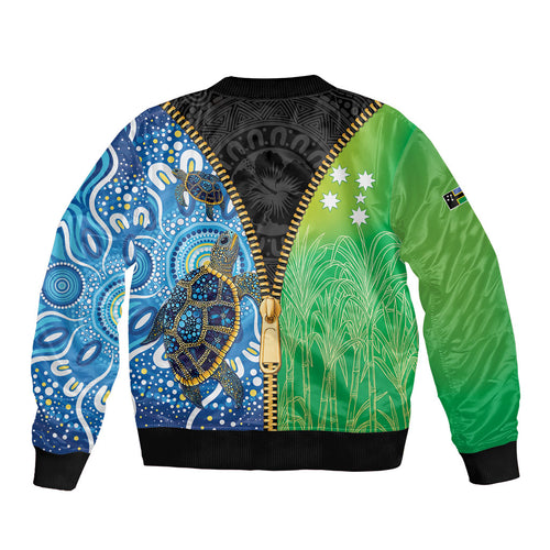 Australian South Sea Islanders National Recognition Day Sleeve Zip Bomber Jacket Aussie Sugar Cane Turtle Aboriginal Style