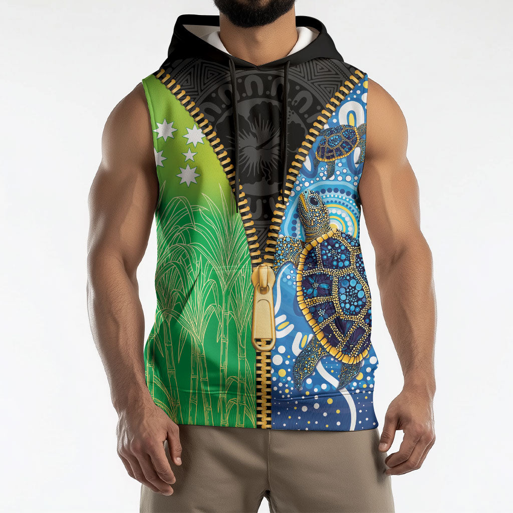 Australian South Sea Islanders National Recognition Day Sleeveless Hoodie Aussie Sugar Cane Turtle Aboriginal Style