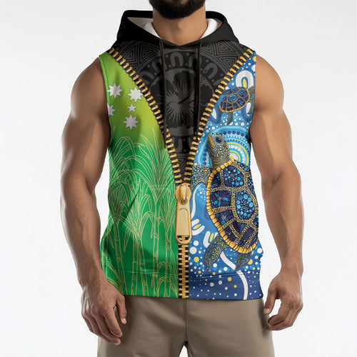 Australian South Sea Islanders National Recognition Day Sleeveless Hoodie Aussie Sugar Cane Turtle Aboriginal Style