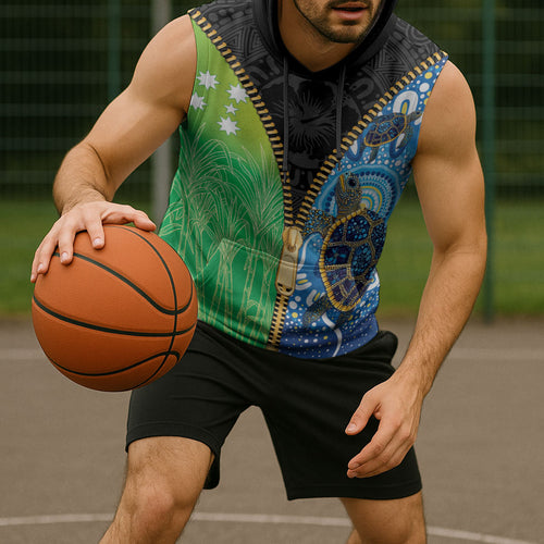Australian South Sea Islanders National Recognition Day Sleeveless Hoodie Aussie Sugar Cane Turtle Aboriginal Style