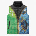 Australian South Sea Islanders National Recognition Day Sleeveless Puffer Jacket Aussie Sugar Cane Turtle Aboriginal Style
