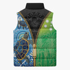 Australian South Sea Islanders National Recognition Day Sleeveless Puffer Jacket Aussie Sugar Cane Turtle Aboriginal Style