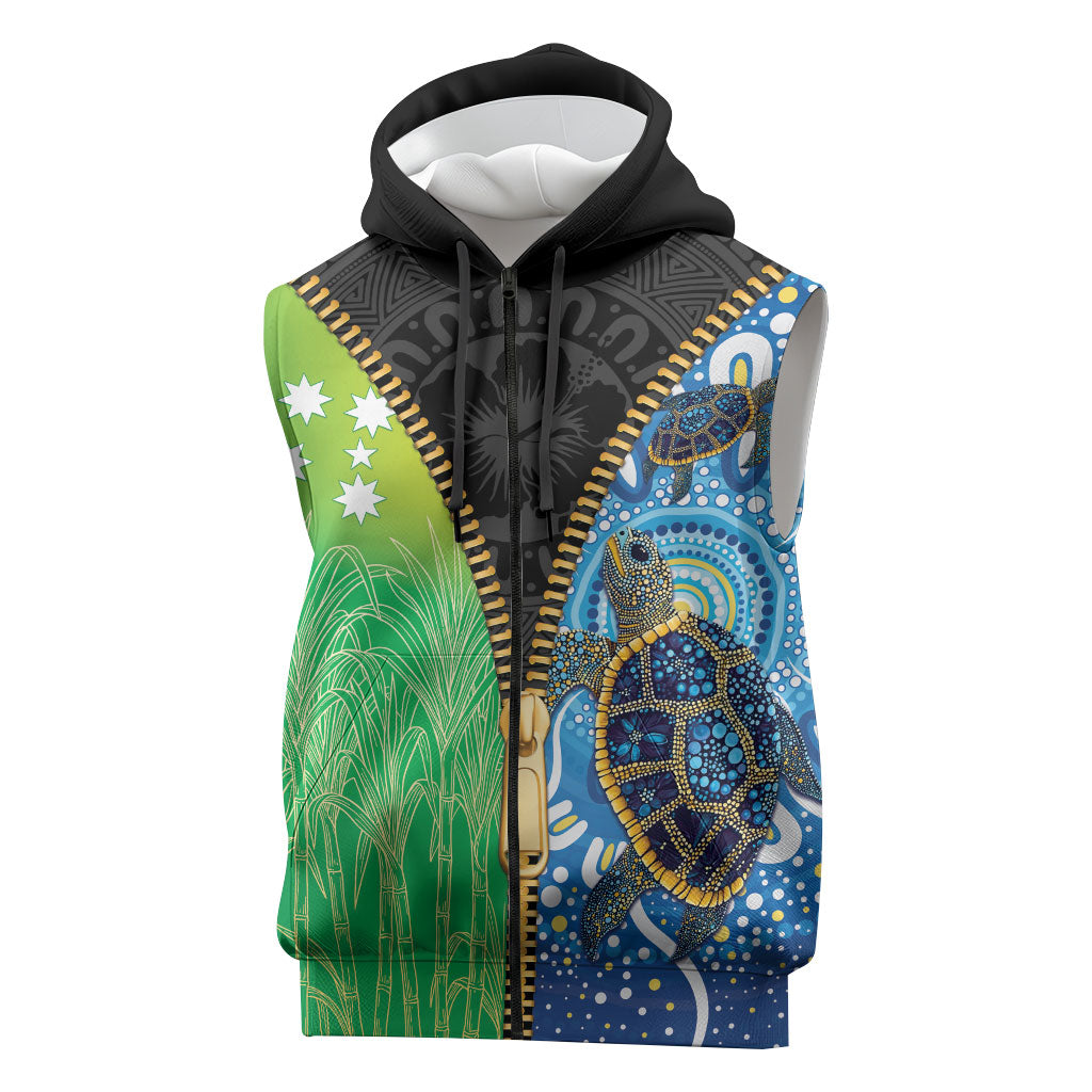 Australian South Sea Islanders National Recognition Day Sleeveless Zip Hoodie Aussie Sugar Cane Turtle Aboriginal Style