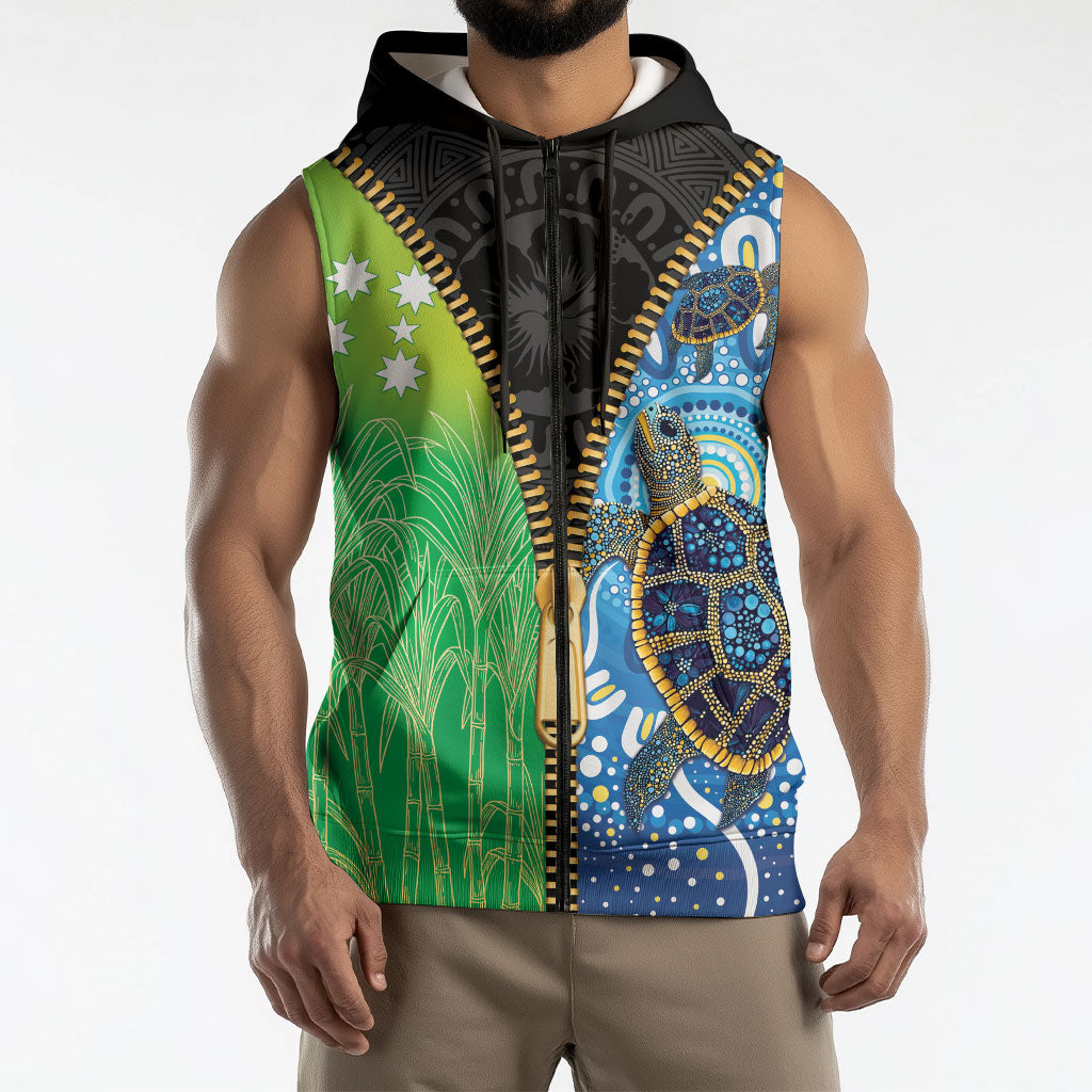 Australian South Sea Islanders National Recognition Day Sleeveless Zip Hoodie Aussie Sugar Cane Turtle Aboriginal Style