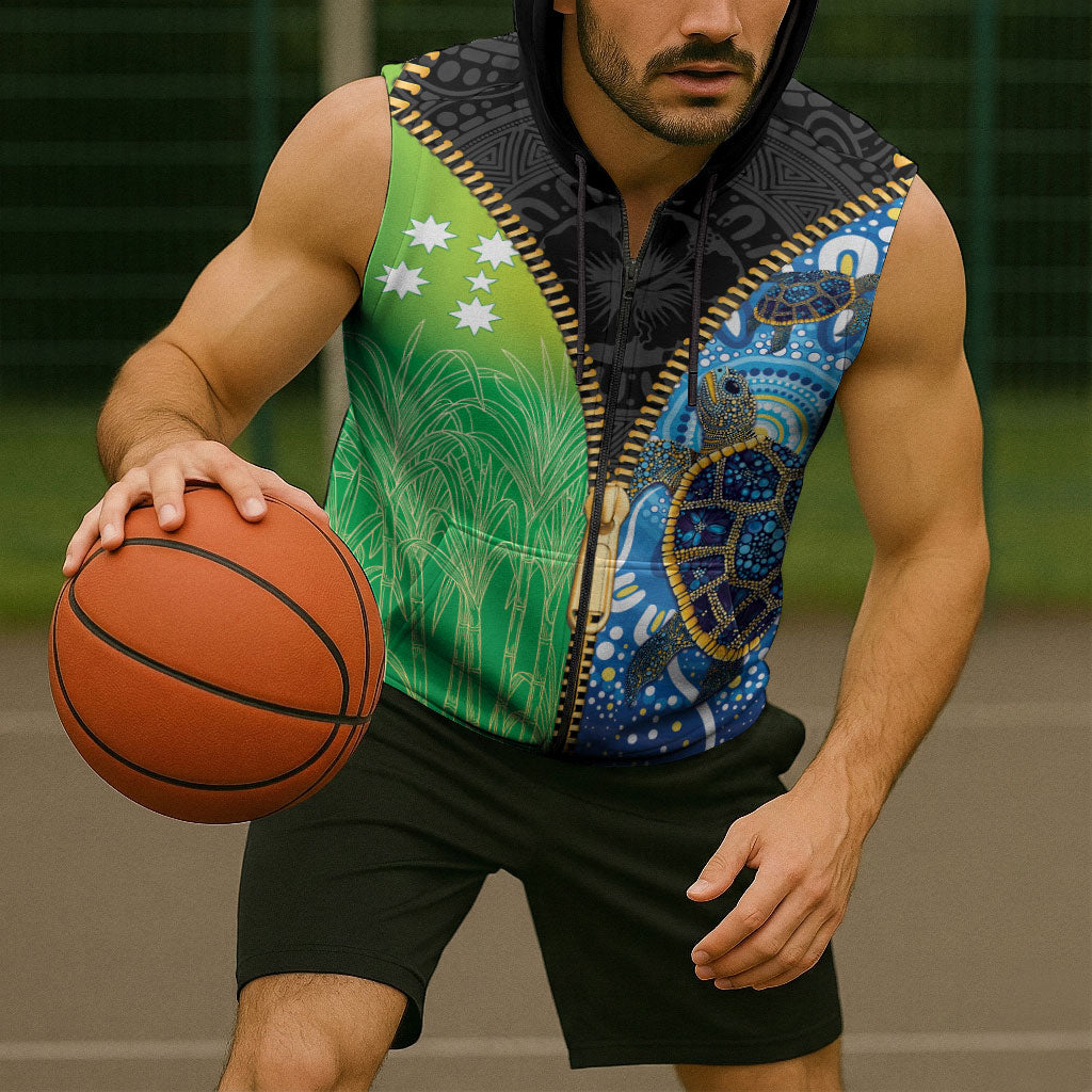 Australian South Sea Islanders National Recognition Day Sleeveless Zip Hoodie Aussie Sugar Cane Turtle Aboriginal Style