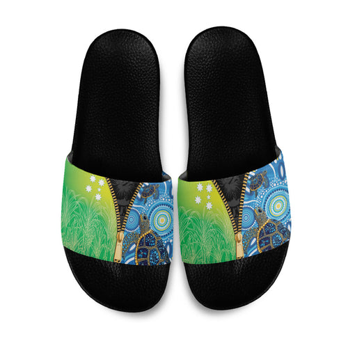 Australian South Sea Islanders National Recognition Day Slide Sandals Aussie Sugar Cane Turtle Aboriginal Style