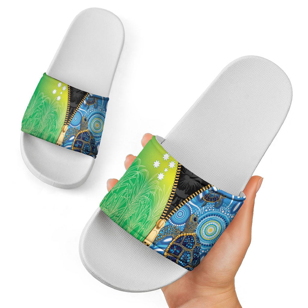 Australian South Sea Islanders National Recognition Day Slide Sandals Aussie Sugar Cane Turtle Aboriginal Style