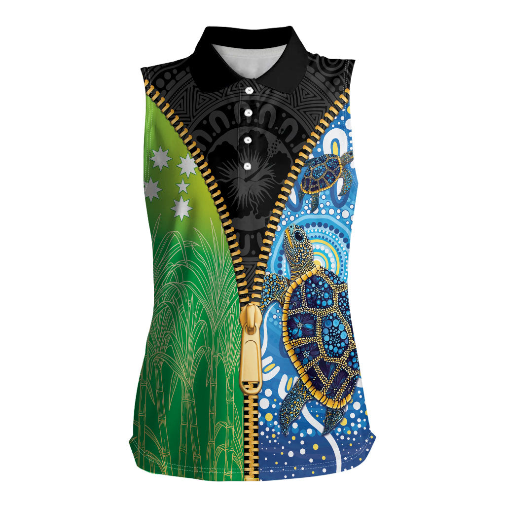 Australian South Sea Islanders National Recognition Day Women Sleeveless Polo Shirt Aussie Sugar Cane Turtle Aboriginal Style