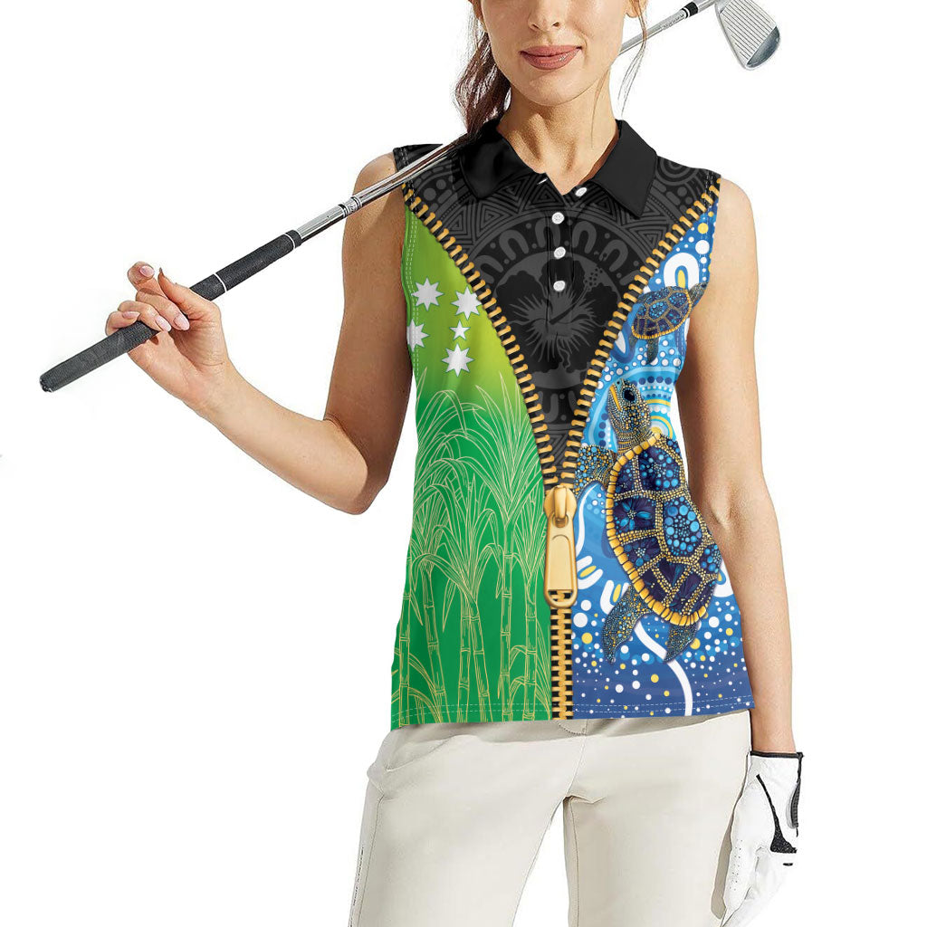 Australian South Sea Islanders National Recognition Day Women Sleeveless Polo Shirt Aussie Sugar Cane Turtle Aboriginal Style